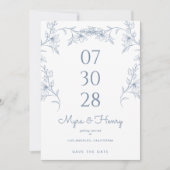 Elegant Botanical Floral Dusty Blue Wedding Save The Date (Vorderseite)