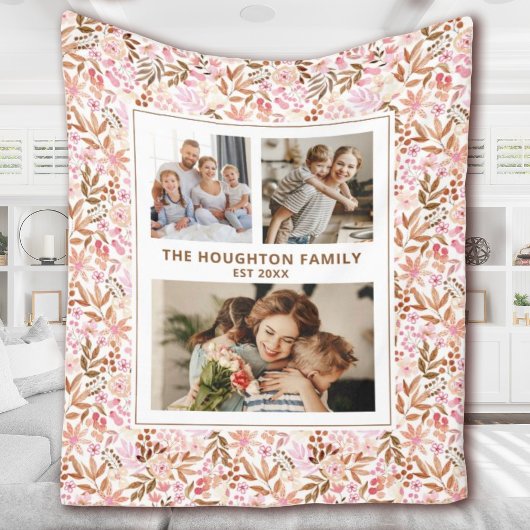 Elegant Botanical Floral Family Photo Collage Fleecedecke