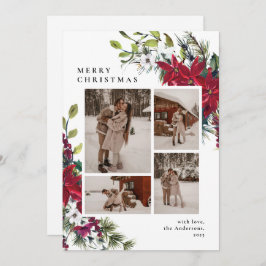 Elegant Botanical Floral Photo Collage Christmas Feiertagskarte
