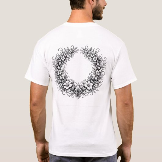 Elegant Botanical Floral Wreath Line Art T-Shirt (Rückseite)