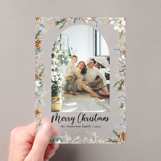 Elegant Botanical Foliage & Arch Christmas Card Acryleinladungen (Insitu (Handheld))
