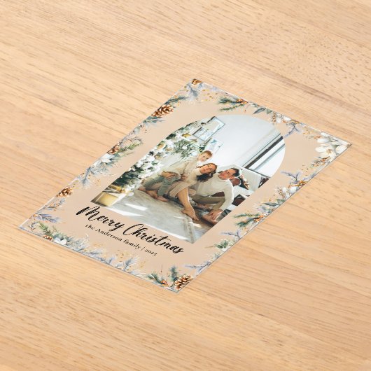 Elegant Botanical Foliage & Arch Christmas Card Acryleinladungen (Ablage )