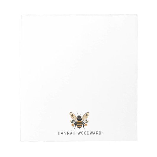Elegant Botanical Gold Bee Personalized  Notizblock (Vorderseite)