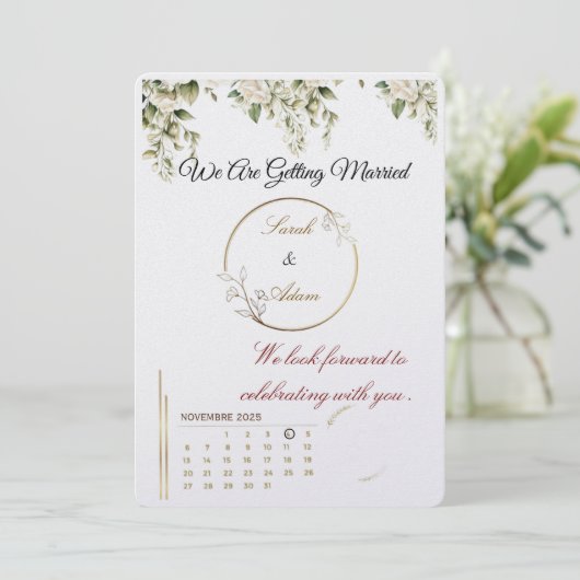Elegant botanical gold frame save the date card Einladung (Stehend Vorderseite)