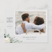 Elegant Botanical Gray Save the Date Ankündigungspostkarte (Vorderseite)