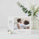 Elegant Botanical Gray Save the Date Ankündigungspostkarte (Stehend Vorderseite)