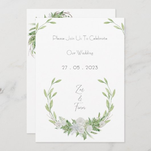 Elegant Botanical Green Leaves Nature Invitation Einladung (Vorne/Hinten)