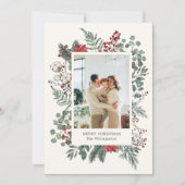 Elegant Botanical Greenery Christmas Photo Feiertagskarte (Vorderseite)