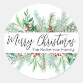 Elegant Botanical Greenery Christmas Runder Aufkleber (Vorderseite)