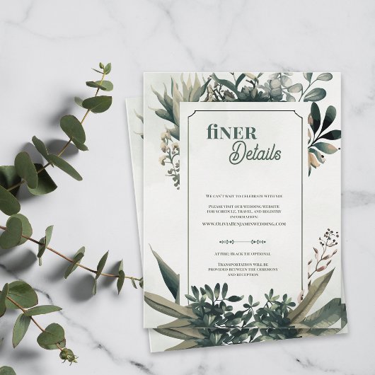 Elegant Botanical Greenery Finer Details Wedding Begleitkarte