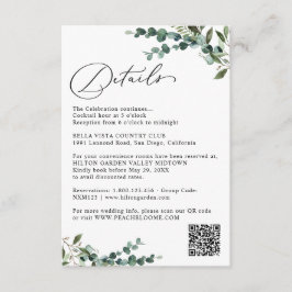 Elegant Botanical Greenery QR Code Wedding Details Begleitkarte