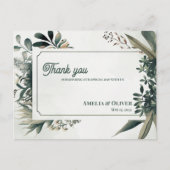Elegant Botanical Greenery Wedding Thank You Postkarte (Vorderseite)
