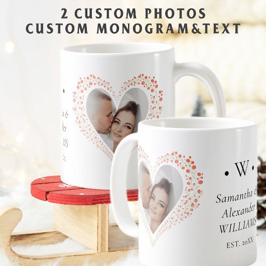 Elegant Botanical Heart Photo Wedding Christmas Kaffeetasse