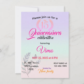 Elegant Botanical Line Art Quinceañera Invitation Einladung