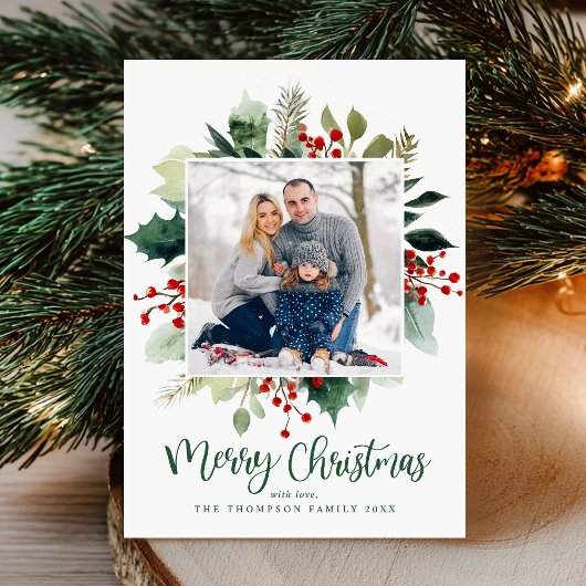 Elegant Botanical Merry Christmas Greenery Feiertagskarte
