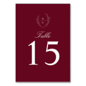 Elegant Botanical Monogram Burgundy Wedding Tischnummer (Vorderseite)