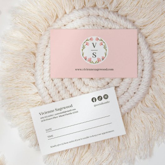 Elegant Botanical Monogram Crest Photo Terminkarte