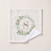 Elegant Botanical Monogram Towel with Custom Name Badhandtuch Set (Waschlappen)