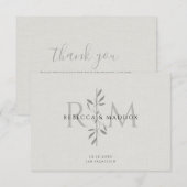 Elegant Botanical Monogram Wedding Dankeskarte (Vorne/Hinten)