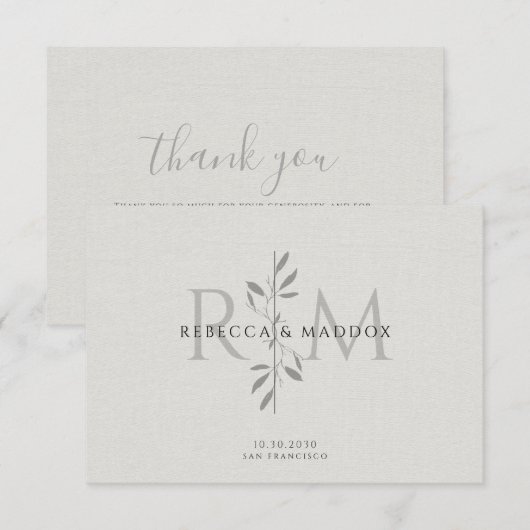 Elegant Botanical Monogram Wedding Dankeskarte (Vorne/Hinten)