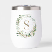 Elegant Botanical Monogram Wine Tumbler with Name (Vorderseite)