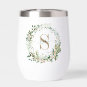 Elegant Botanical Monogram Wine Tumbler with Name (Rückseite)