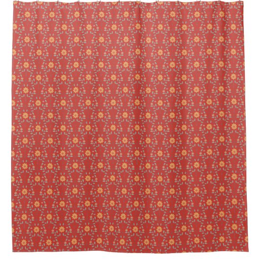 Elegant Botanical Orange Red Spring Floral Pattern Duschvorhang (Vorderseite)