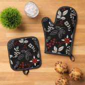 Elegant botanical pattern ofenhandschuh & Topflappen-Set (Oben Unten)