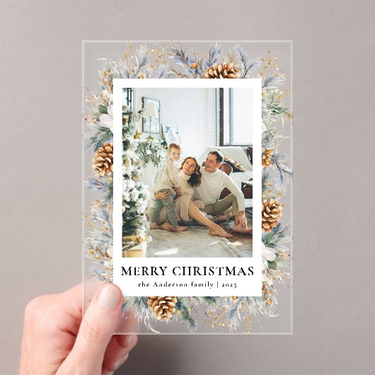 Elegant Botanical Photo Frame Merry Christmas Card Acryleinladungen (Insitu (Handheld))