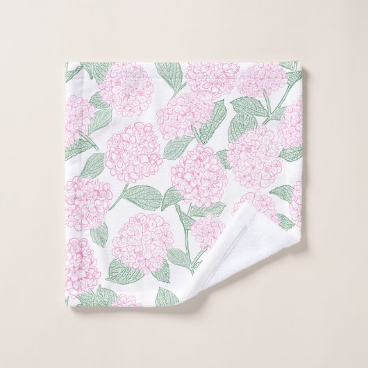 Elegant Botanical Pink Green Hydrangea Badhandtuch Set (Waschlappen)