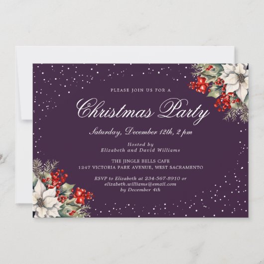 Elegant Botanical Purple Christmas Holiday Party Einladung (Vorderseite)