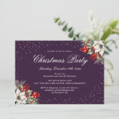 Elegant Botanical Purple Christmas Holiday Party Einladung (Stehend Vorderseite)