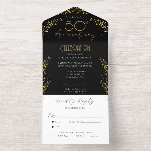 Elegant Botanical Real Foil 50th Anniversary All-in-One-Einladung (Innenseite)