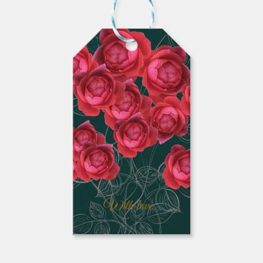 Elegant Botanical Rose Folded Greeting Card Geschenkanhänger (Vorderseite)
