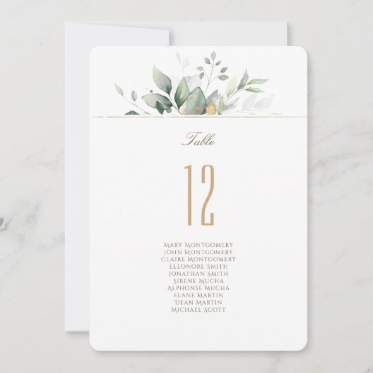Elegant Botanical Tischnummer Card Guest Names (Vorderseite)
