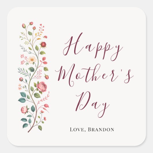 Elegant Botanical Vine Mothers Day Sticker (Vorderseite)