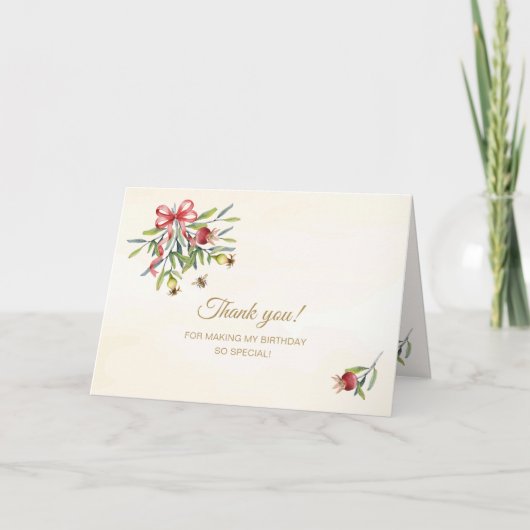 Elegant Botanical Watercolor Pomegranate Birthday Dankeskarte (Vorderseite)