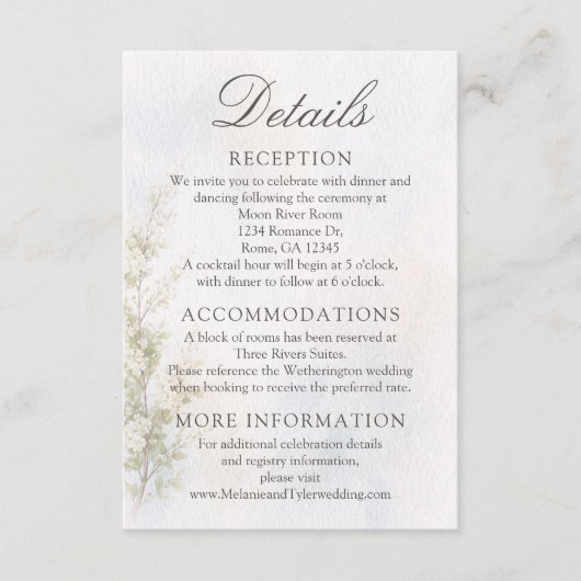 Elegant Botanical Wedding Details Card Begleitkarte (Vorderseite)