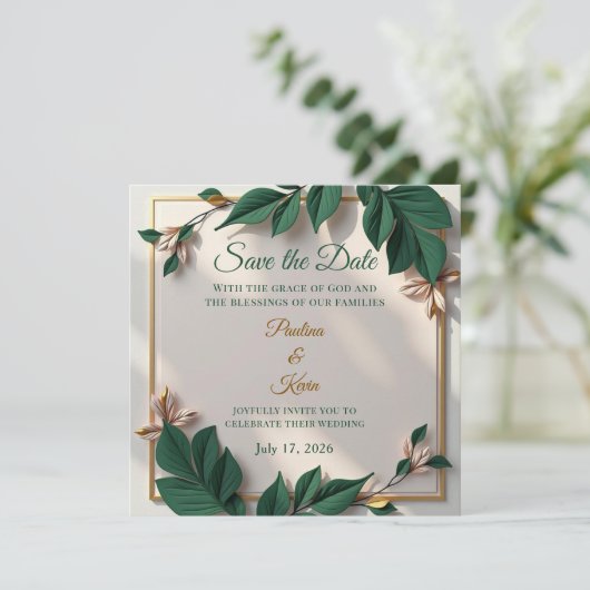 Elegant Botanical Wedding Invitation (Stehend Vorderseite)