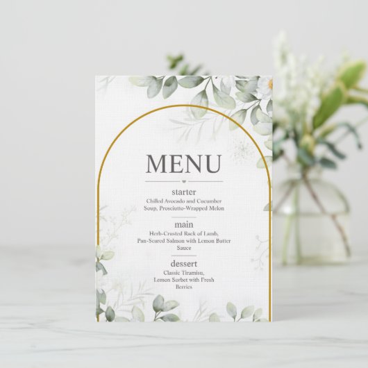 Elegant Botanical Wedding Menu Menükarte (Stehend Vorderseite)