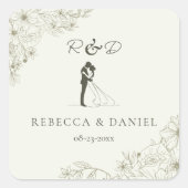 Elegant Botanical Wedding Monogram Sticker (Vorderseite)