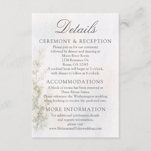 Elegant Botanical Wedding/Reception Details Card Begleitkarte (Vorderseite)