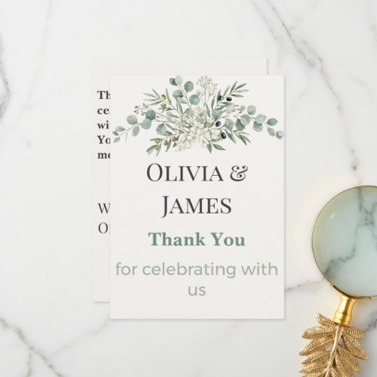 Elegant Botanical Wedding Thank You Card Dankeskarte (Vorderseite/Rückseite Beispiel)