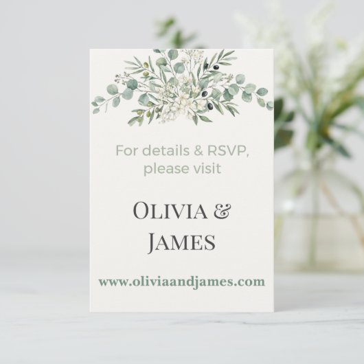 Elegant Botanical Wedding Website Insert Card (Stehend Vorderseite)