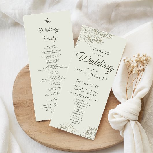 Elegant Botanical Wedding Welcome Ceremony Program Menükarte
