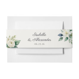 Elegant Botanical White Floral Custom Wedding Einladungsbanderole
