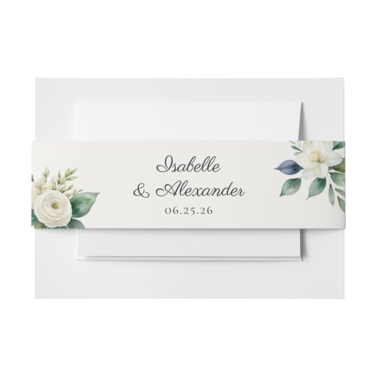 Elegant Botanical White Floral Custom Wedding Einladungsbanderole (Vorderseite Beispiel)
