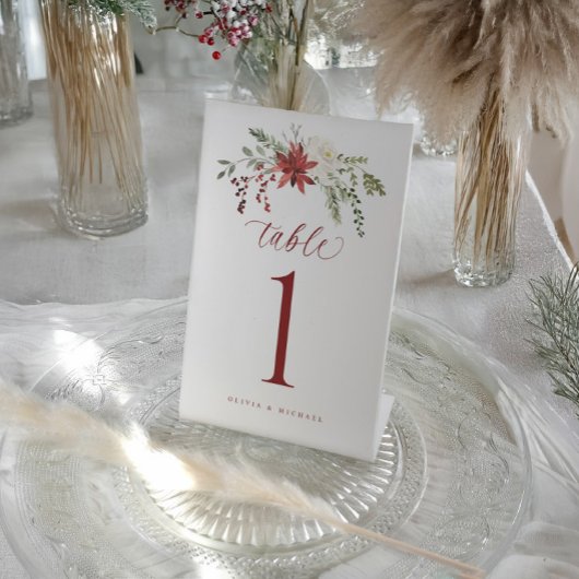 Elegant Botanical Winter Wedding Table Numbers Sockelschild
