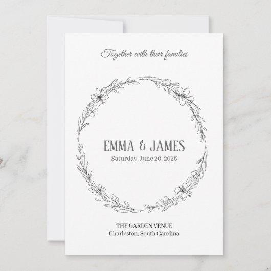 Elegant Botanical Wreath Minimalist Wedding Invita Einladung (Vorderseite)