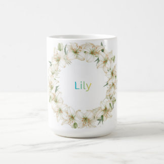 Elegant Botanical Wreath Monogram Lily Name Kaffeetasse